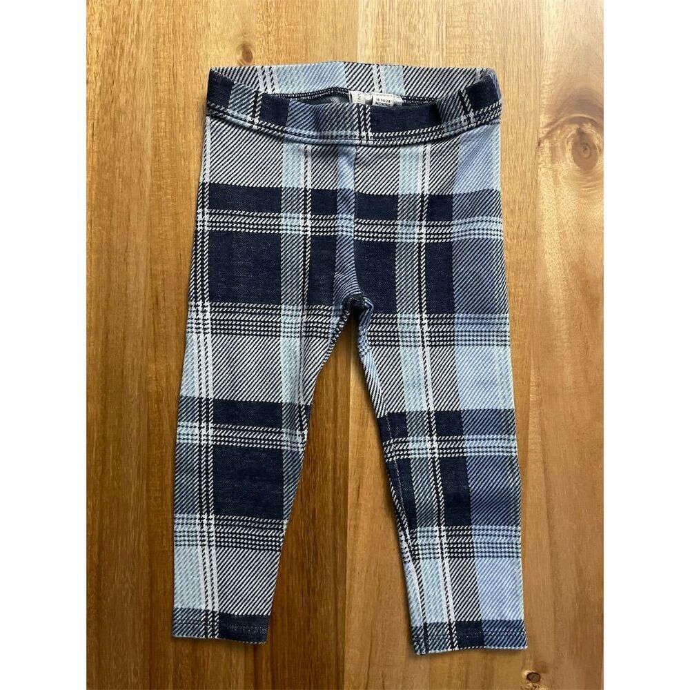 Janie and Jack Baby Blue Plaid Leggings 18-24 Months